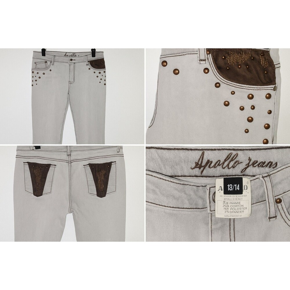 Apollo Jeans Women’s 13/14 Greige Studded Bootcut Jeans Bronze Embellished Pocke